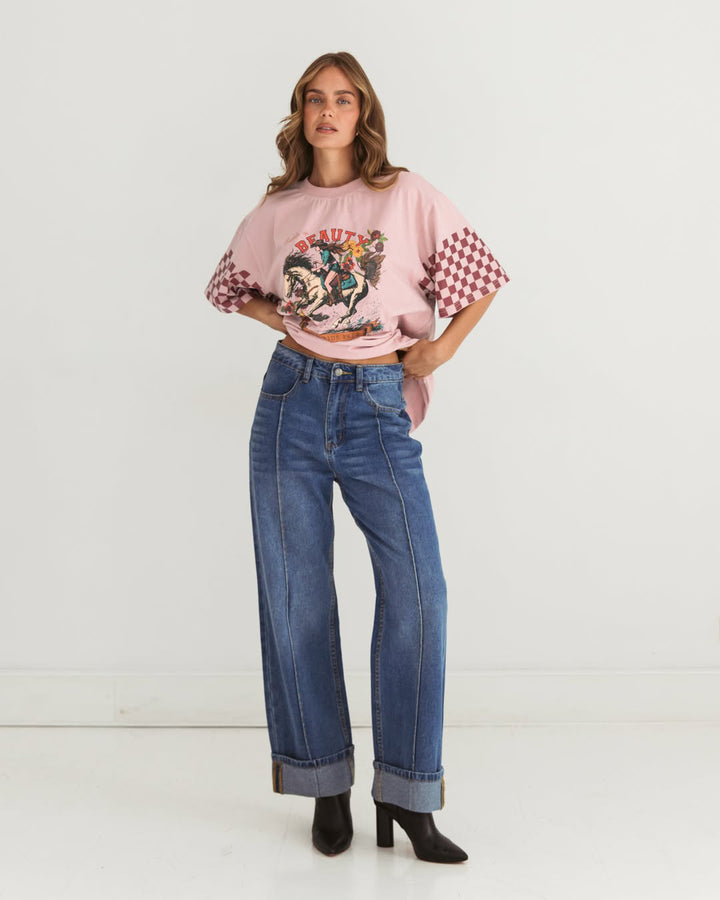 Saddle Up Vintage T-shirts Western Style (Pink)