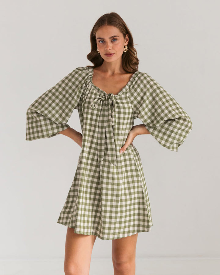 Cotton Gingham Mini Dress