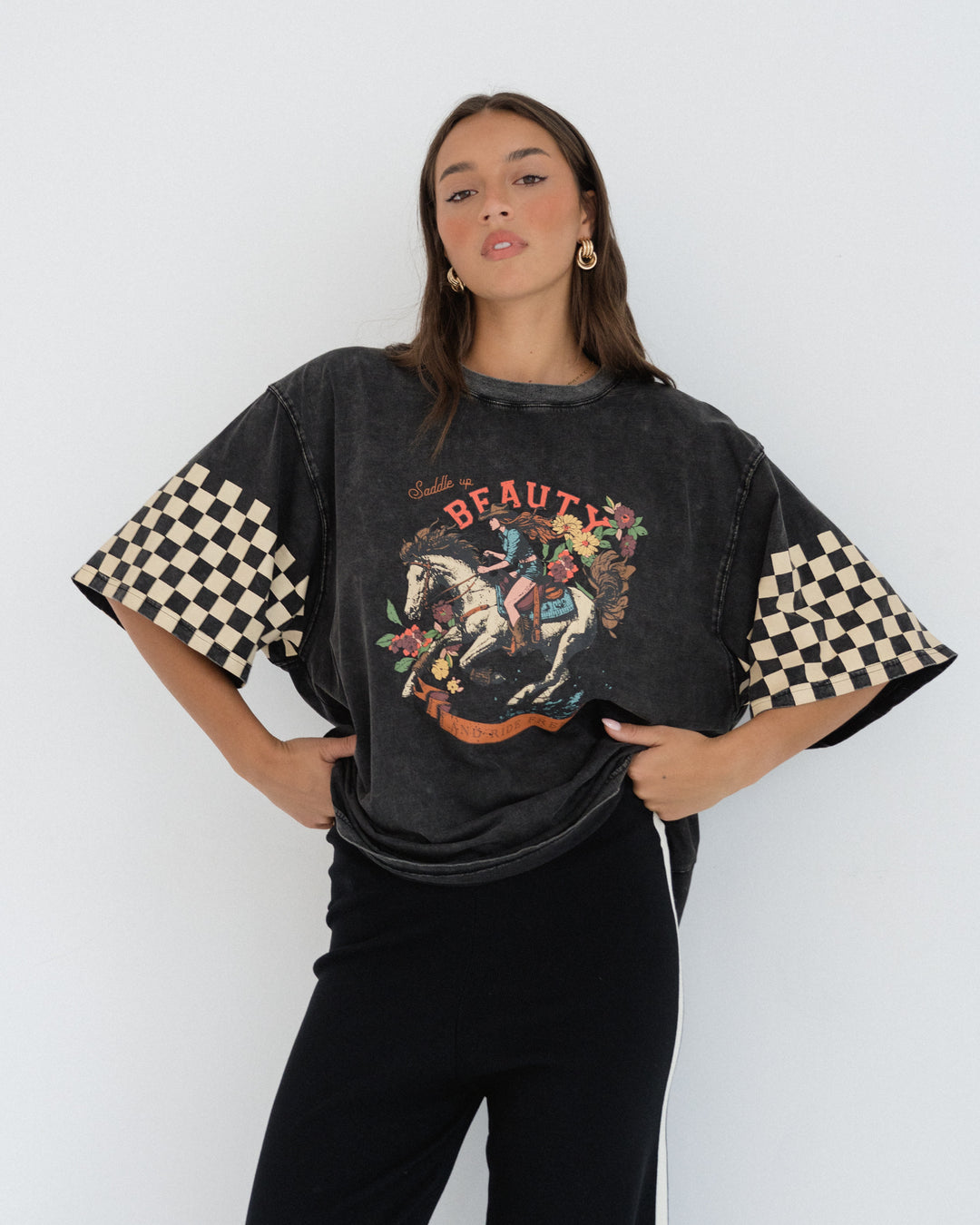 Saddle Up Vintage T-shirts Western Style (Charcoal)