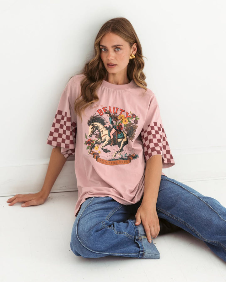 Saddle Up Vintage T-shirts Western Style (Pink)