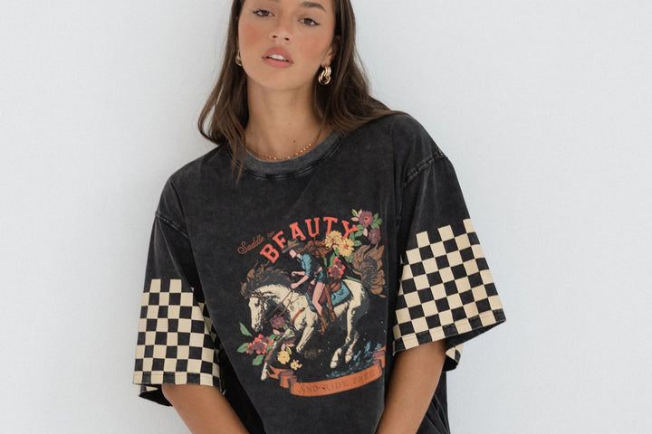 Saddle Up Vintage T-shirts Western Style (Charcoal)