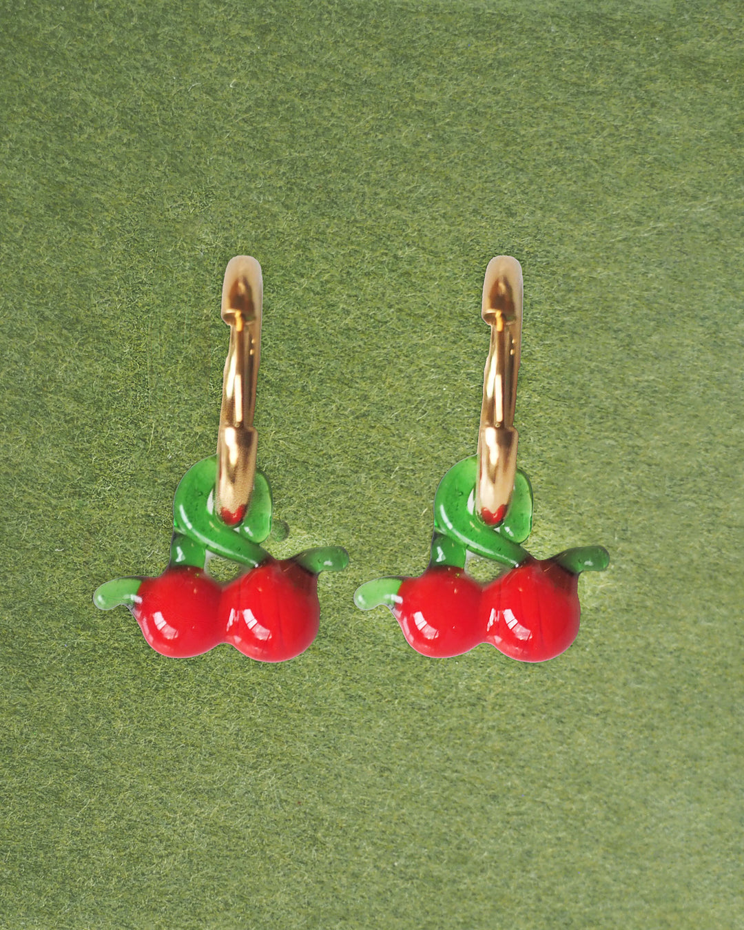 18k Gold Plated - Glass Cherry Charm Hoop Earrings