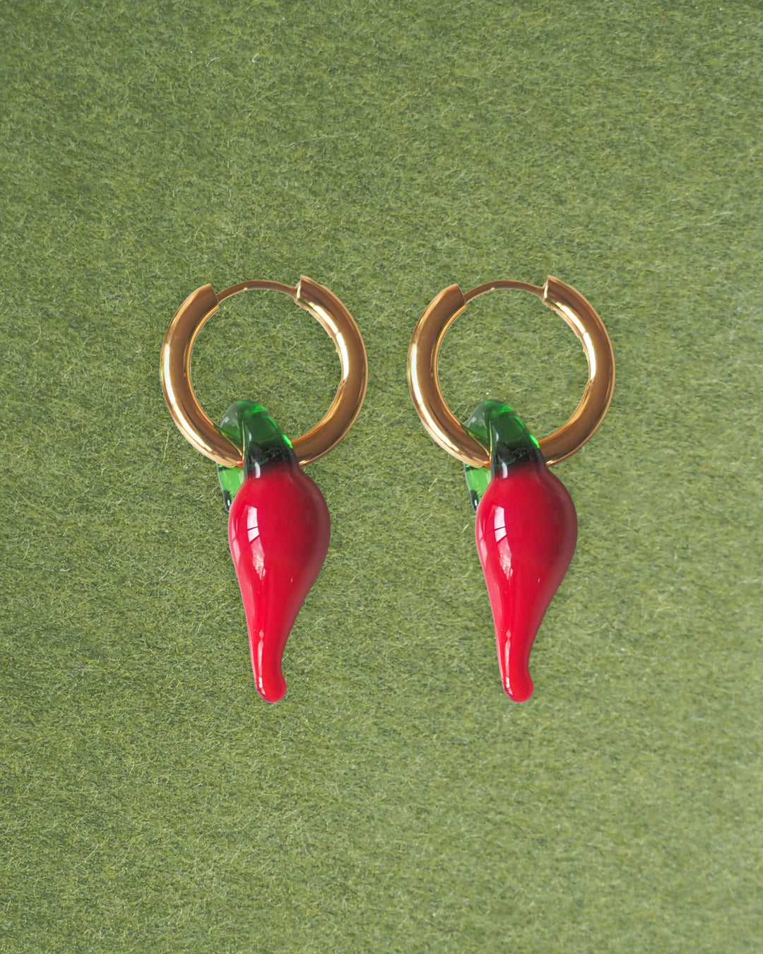 18k Gold Plated - Glass Chilli Charm Hoop Earrings