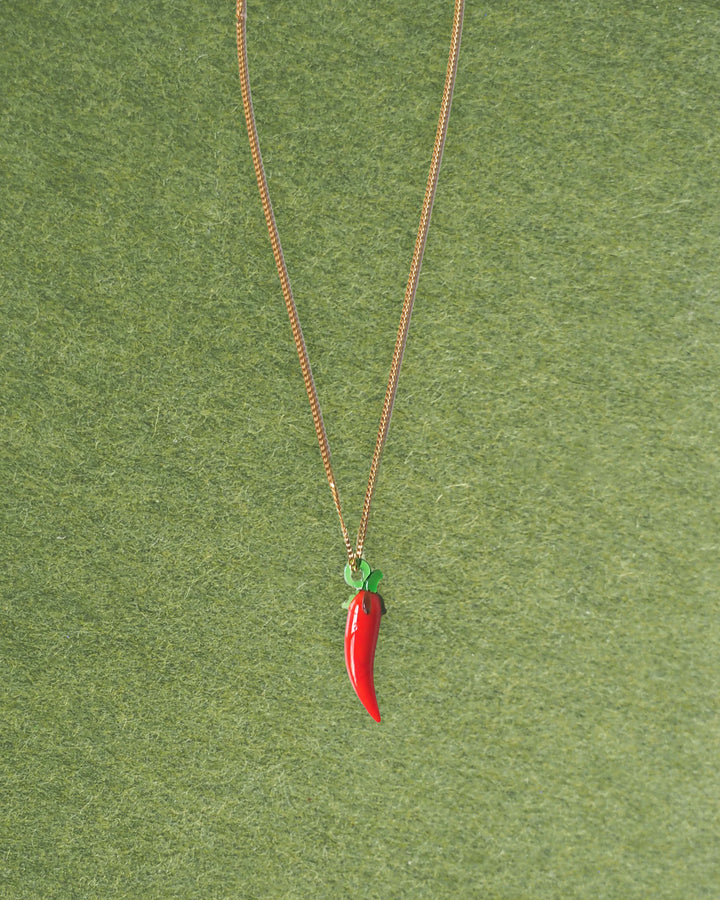 18K Gold Plated - Chilli Glass Pendant Necklace
