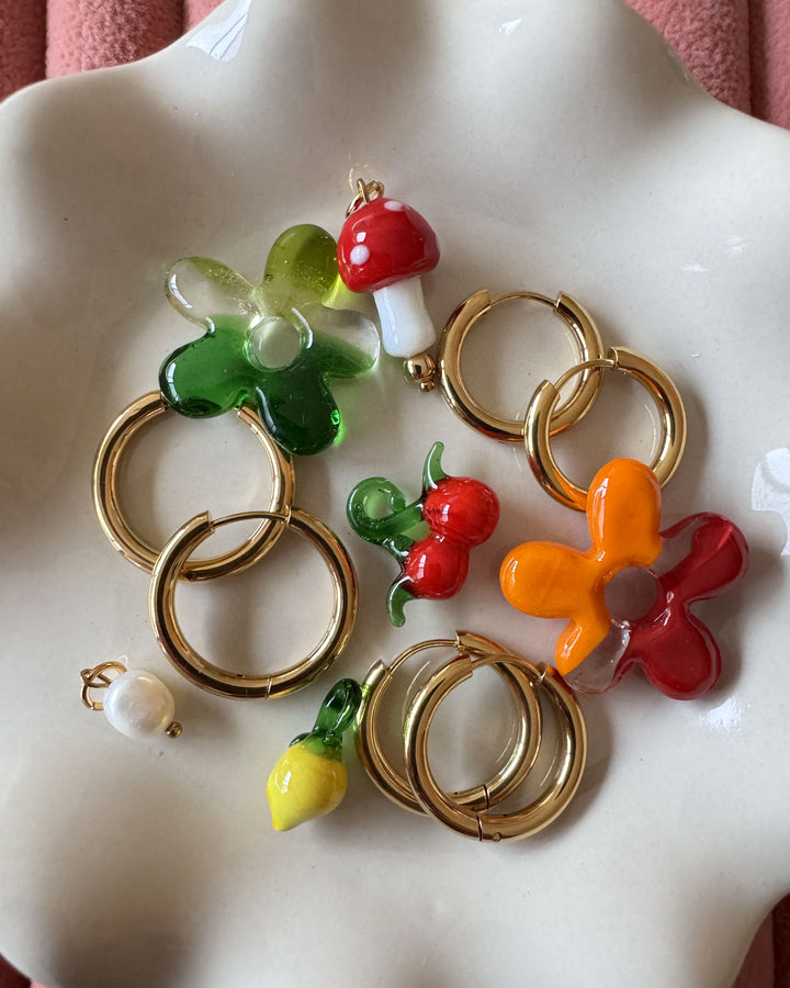 18k Gold Plated - Flower Charm Hoop Earrings (Pre-order)