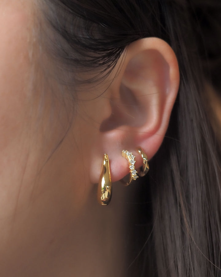 925 Sterling Silver - CZ Gold Hoop Earrings (Huggies)