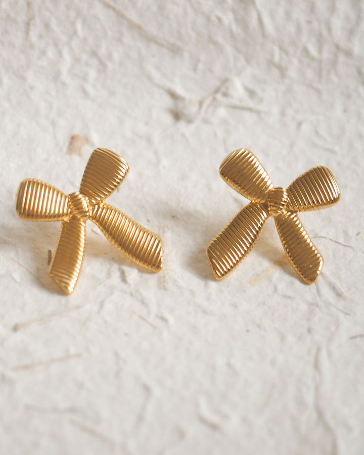 18k Gold Plated - Bow Stud Earrings