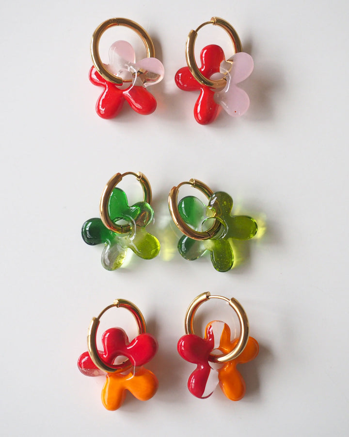 18k Gold Plated - Flower Charm Hoop Earrings (Pre-order)