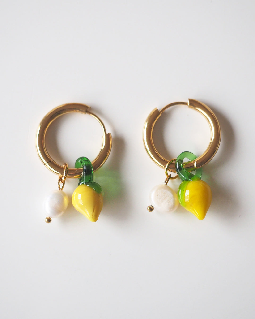 18k Gold Plated - Glass Lemon Hoop Earrings