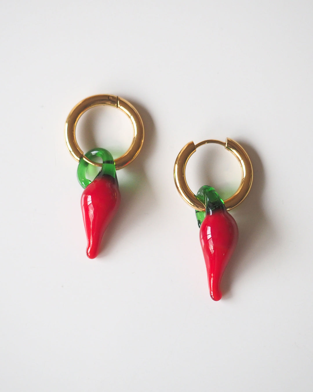 18k Gold Plated - Glass Chilli Charm Hoop Earrings