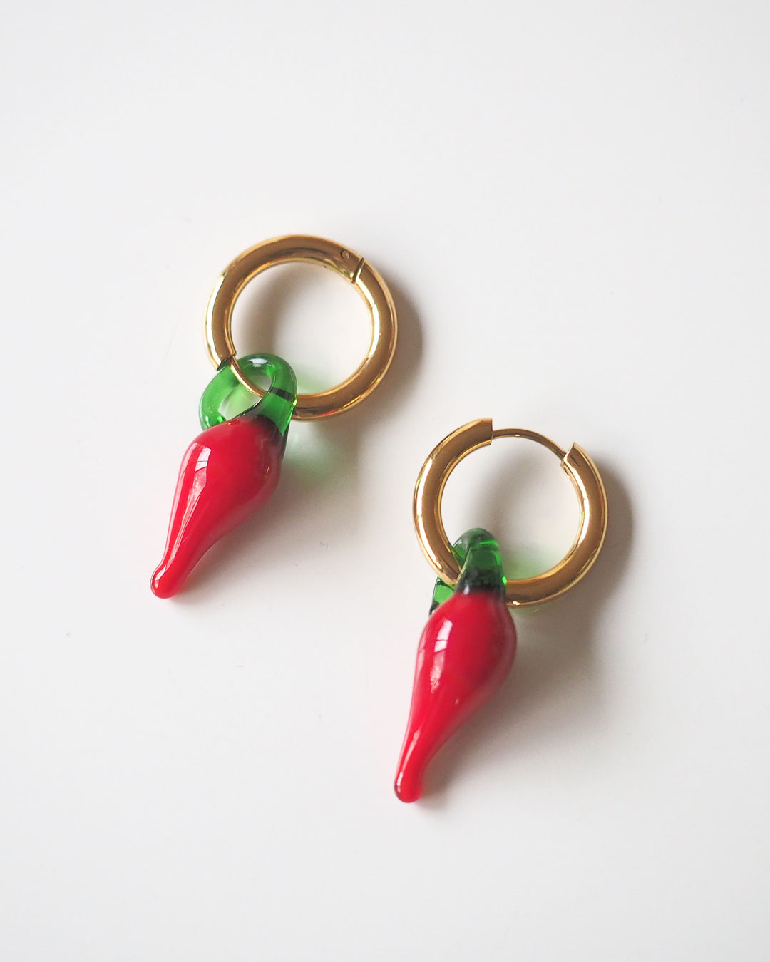 18k Gold Plated - Glass Chilli Charm Hoop Earrings
