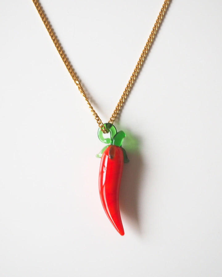18K Gold Plated - Chilli Glass Pendant Necklace