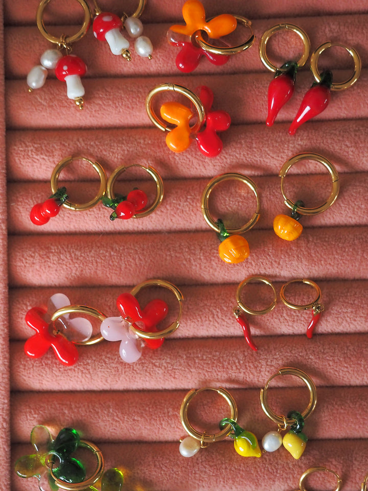 18k Gold Plated - Flower Charm Hoop Earrings (Pre-order)