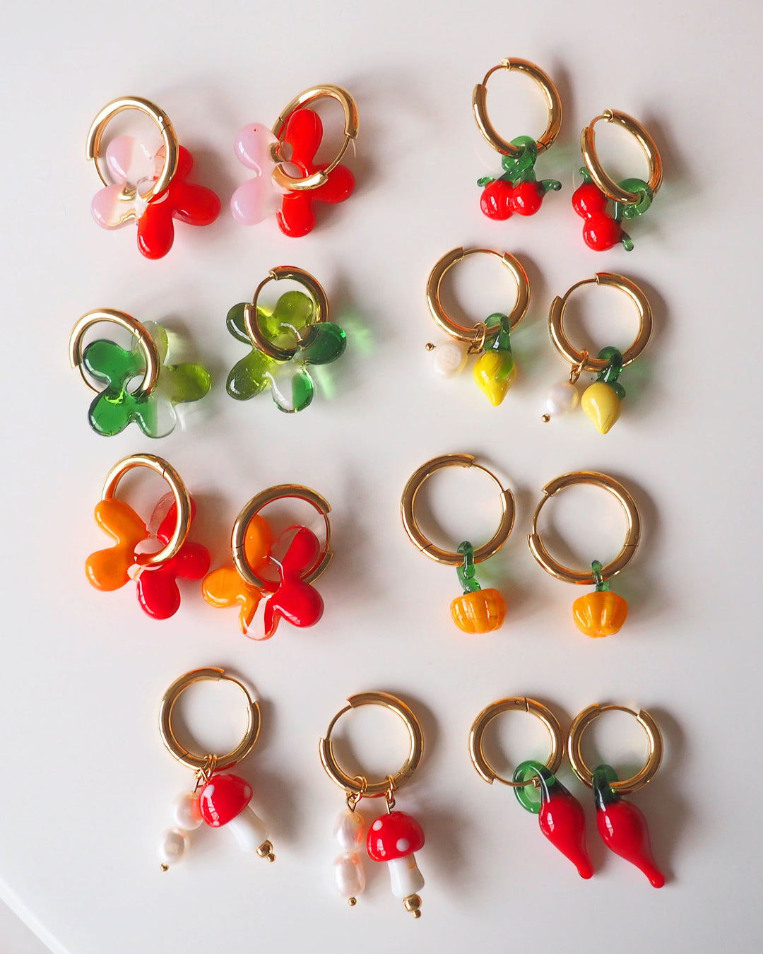 18k Gold Plated - Glass Cherry Charm Hoop Earrings