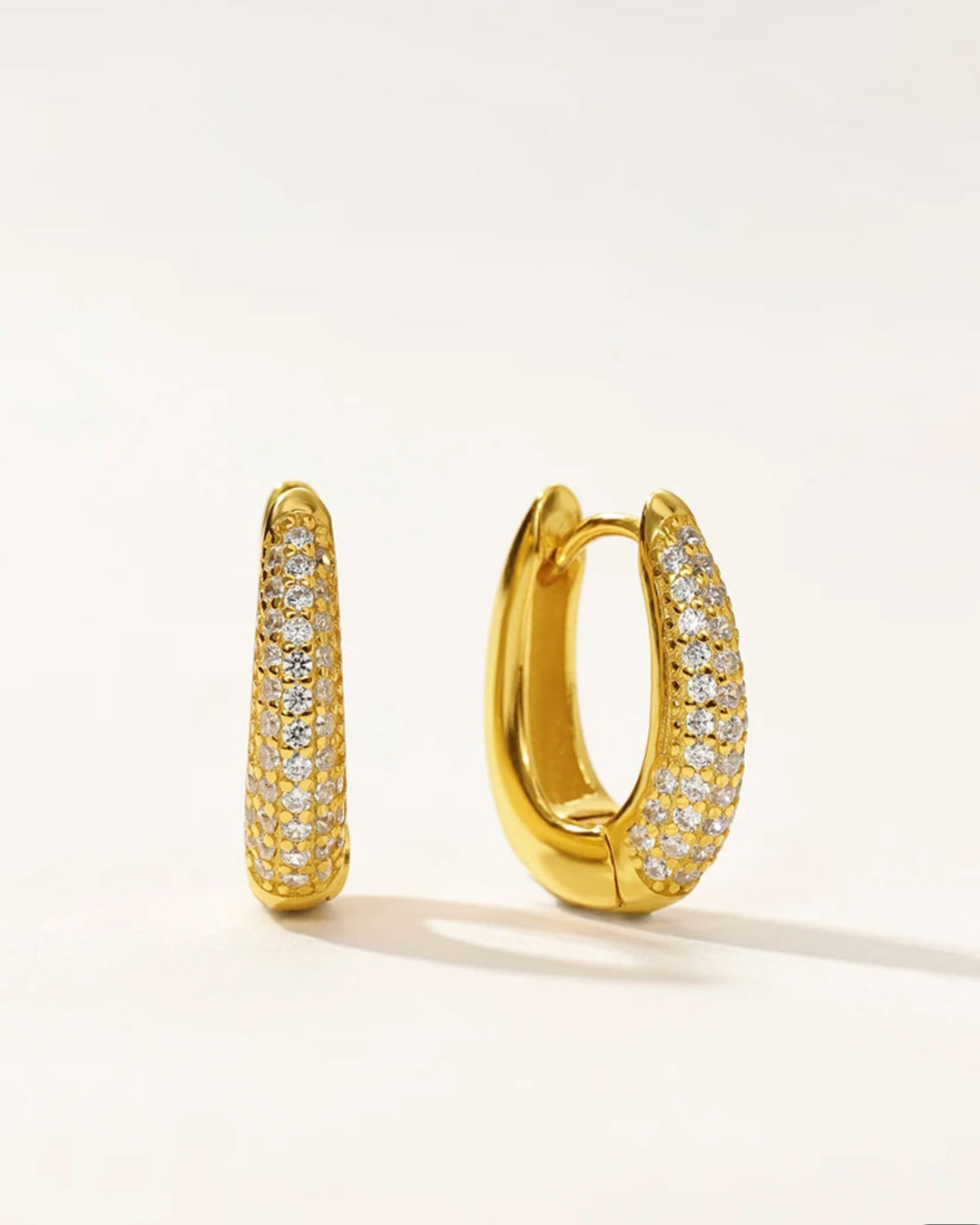 925 STERLING SILVER - LORI PAVE CZ GOLD HOOP EARRINGS (HUGGIES) - Katherynloche