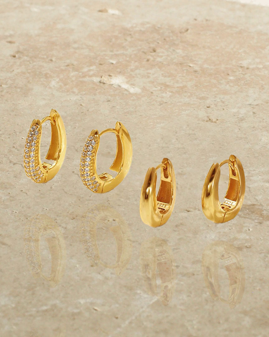 925 STERLING SILVER - LORI PAVE CZ GOLD HOOP EARRINGS (HUGGIES) - Katherynloche