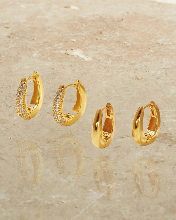 925 STERLING SILVER - LORI PAVE CZ GOLD HOOP EARRINGS (HUGGIES) - Katherynloche