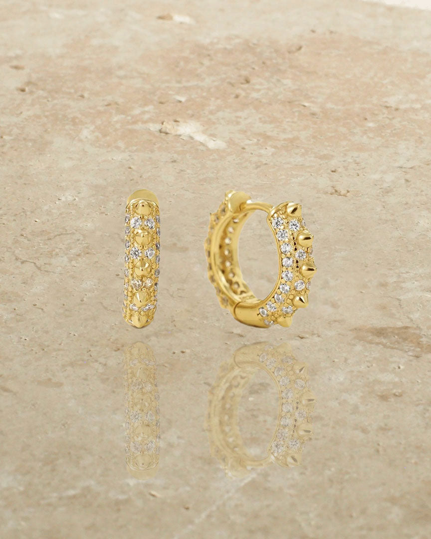 925 STERLING SILVER -  NADINE CZ GOLD HOOP EARRINGS (HUGGIES) - Katherynloche