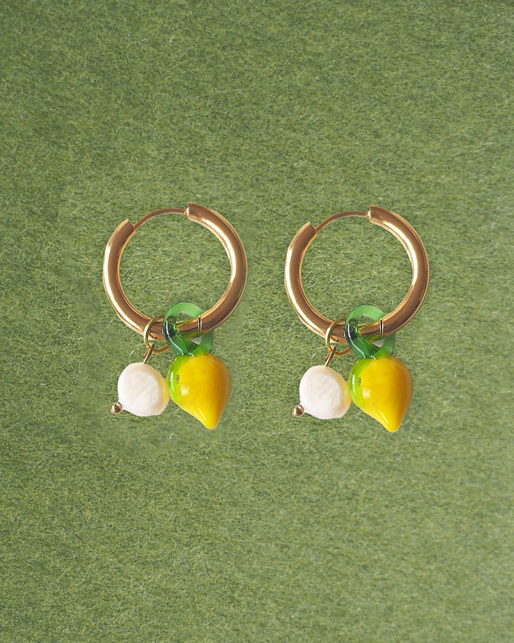 18k Gold Plated - Glass Lemon Hoop Earrings
