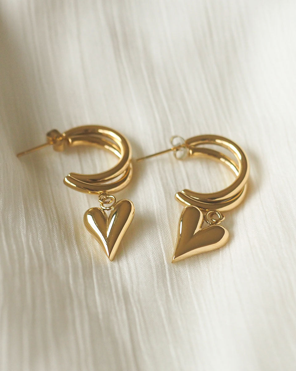 18k Gold Plated - Valentina Heart Drop Earrings - Katherynloche