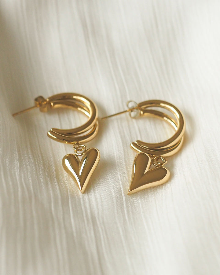 18k Gold Plated - Valentina Heart Drop Earrings - Katherynloche