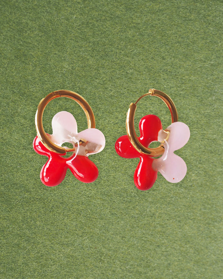 18k Gold Plated - Flower Charm Hoop Earrings (Pre-order)