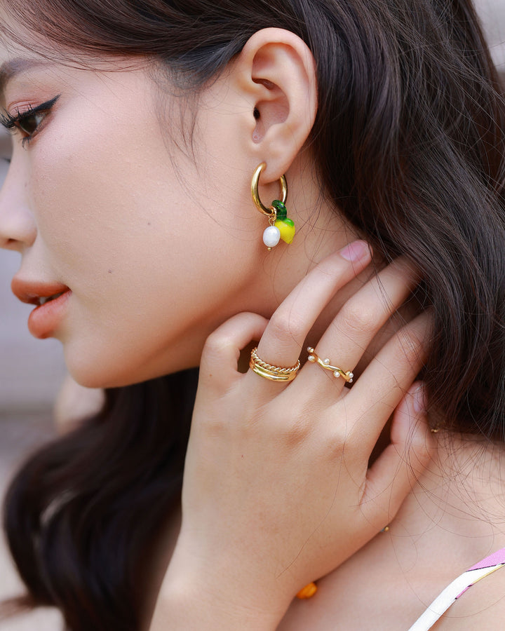 18k Gold Plated - Glass Lemon Hoop Earrings
