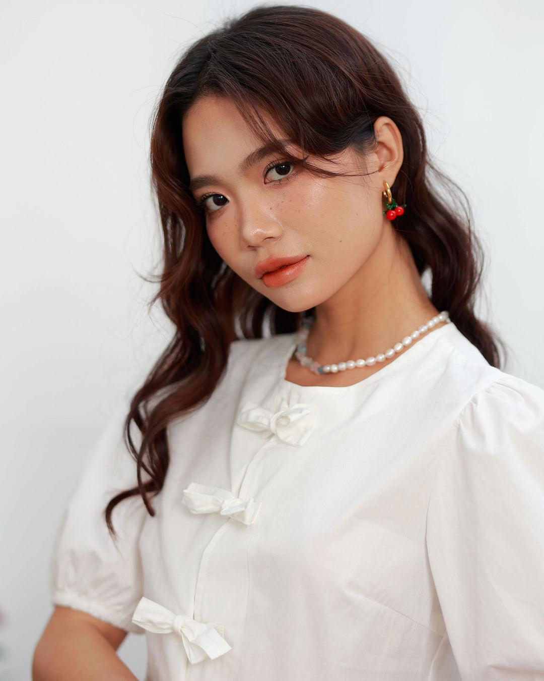 18k Gold Plated - Glass Cherry Charm Hoop Earrings