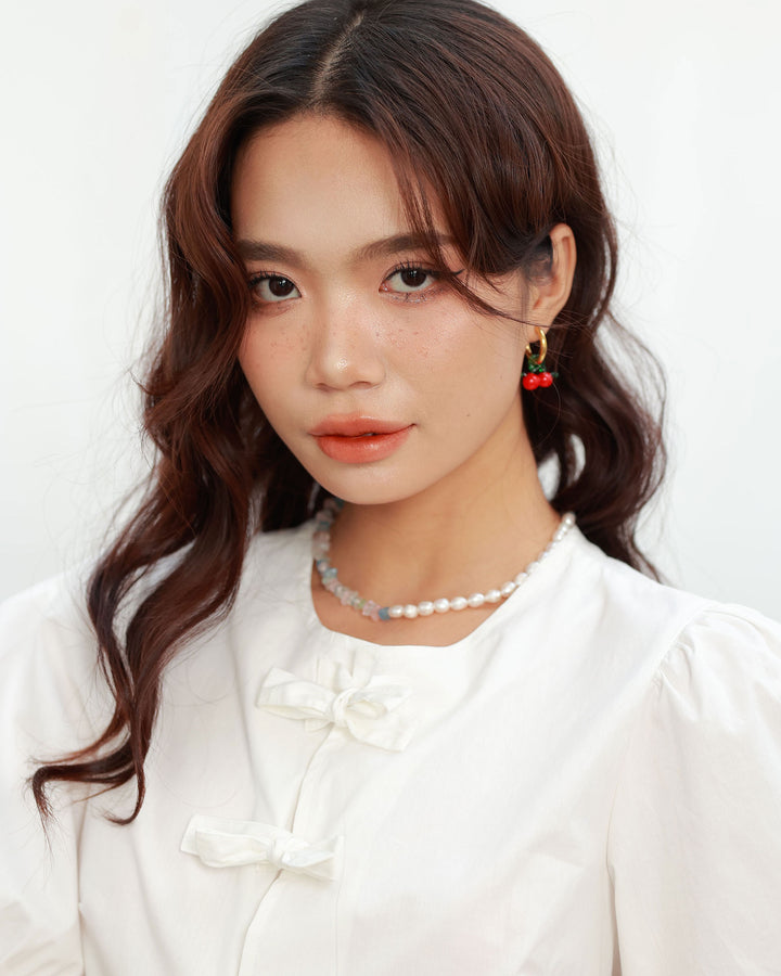 18k Gold Plated - Glass Cherry Charm Hoop Earrings