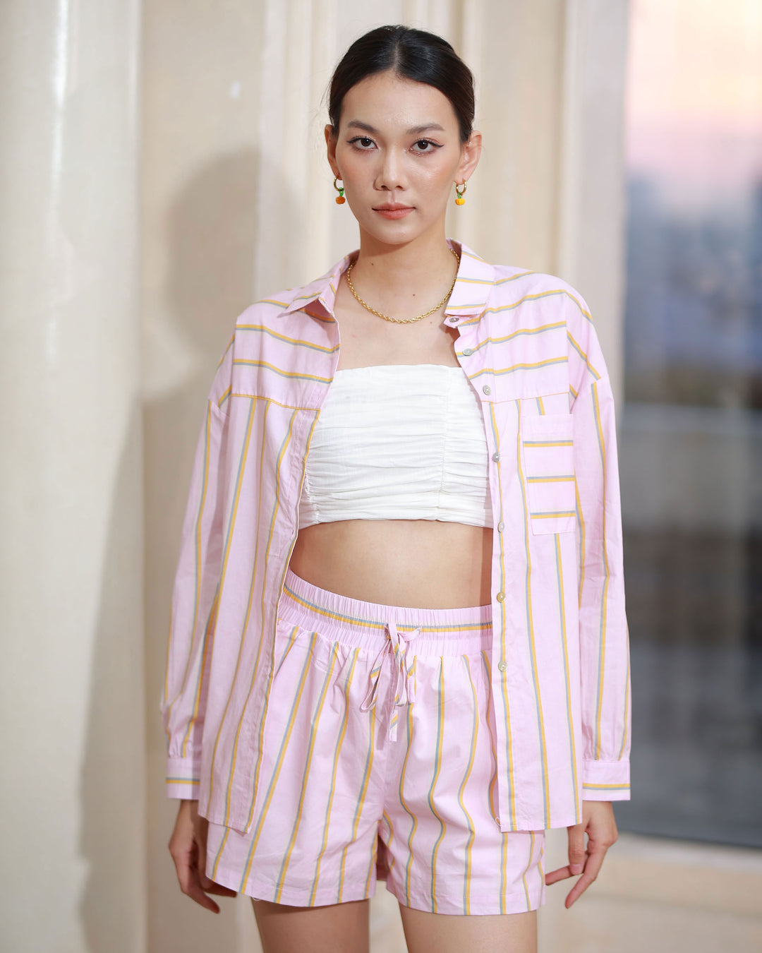 18k Gold Plated - Glass Charm Hoop Earrings