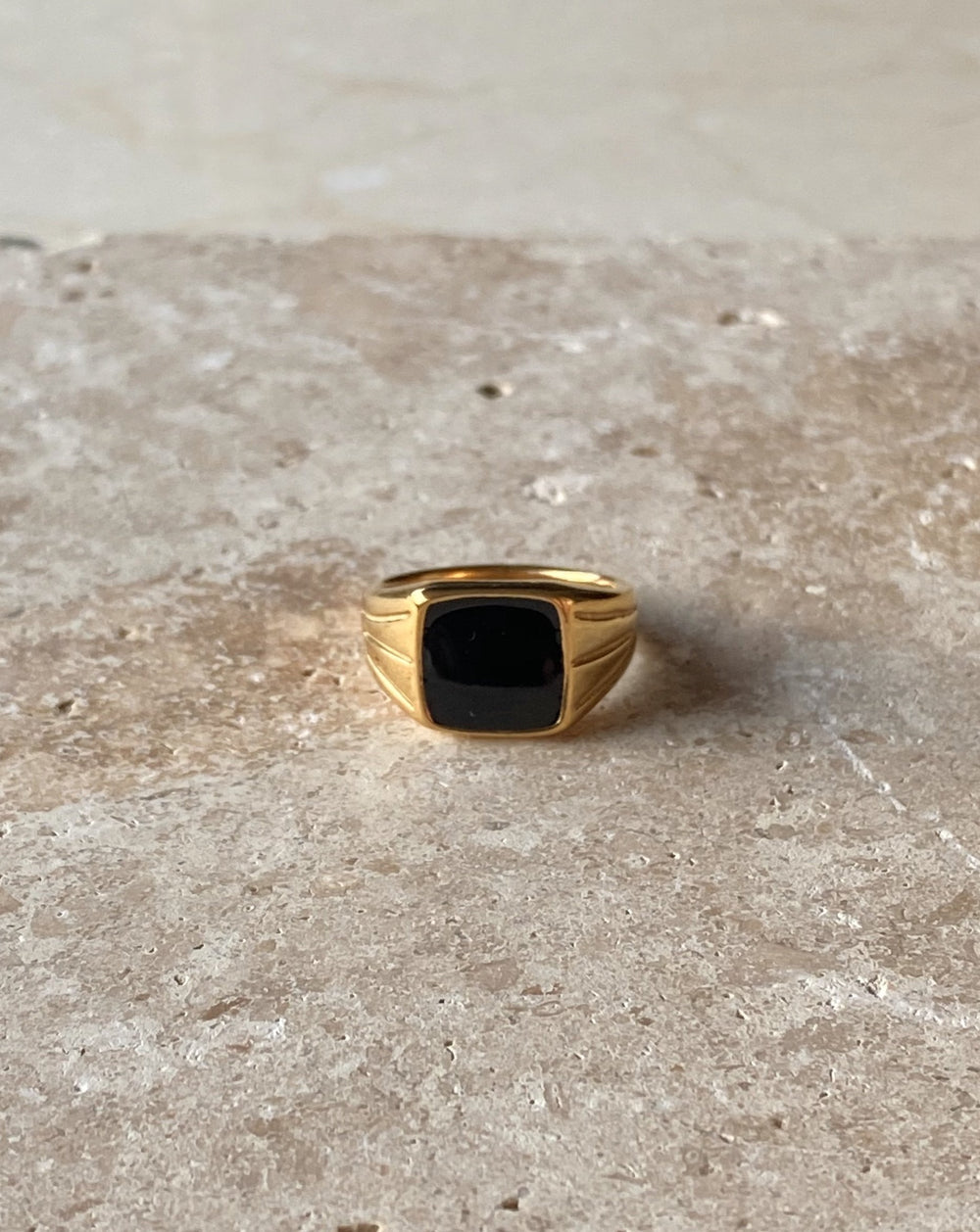 18K Gold Plated - Black Onyx Ring - Katherynloche