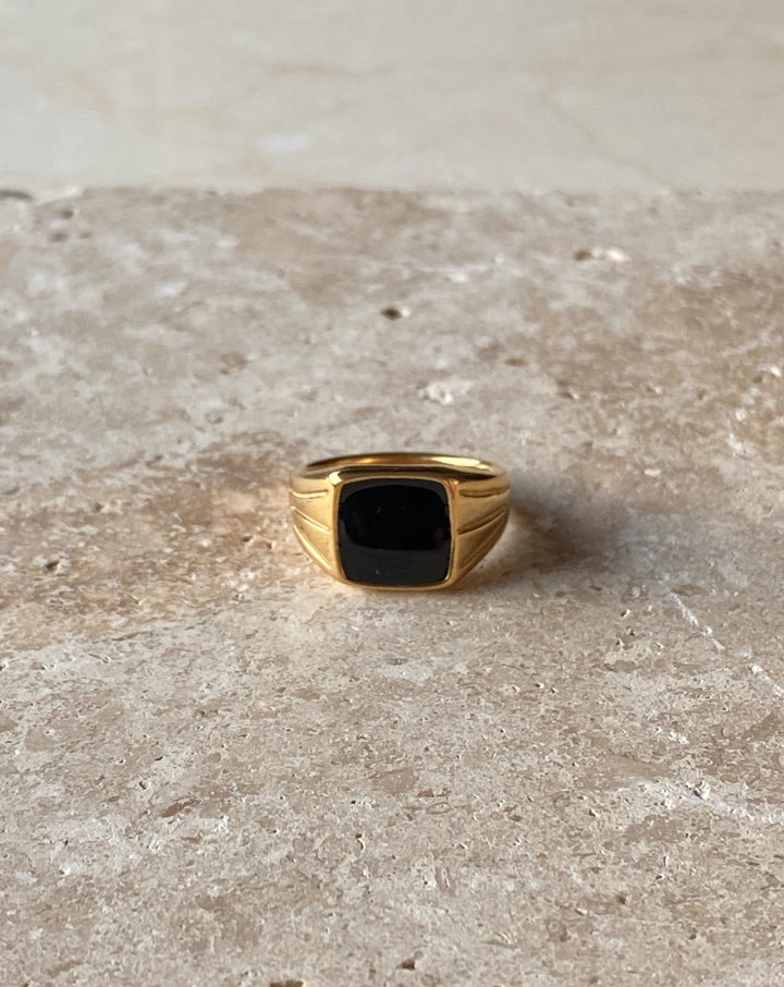 18K Gold Plated - Black Onyx Ring - Katherynloche