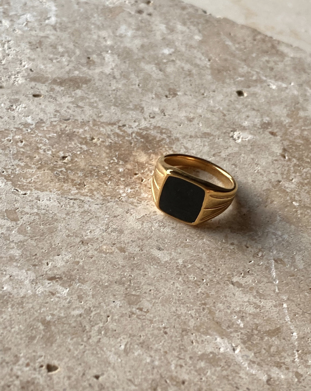 18K Gold Plated - Black Onyx Ring - Katherynloche