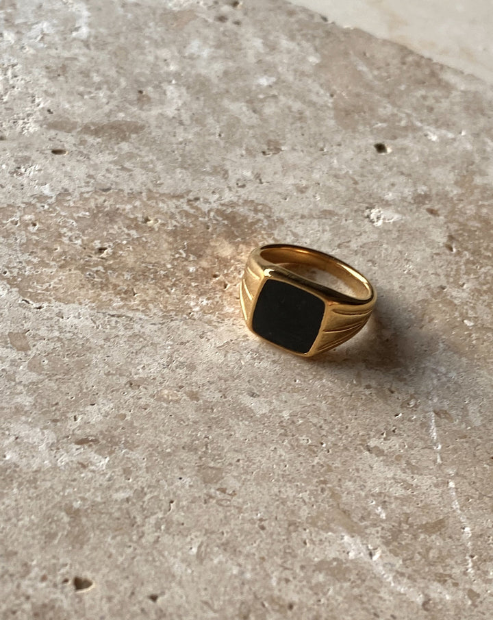 18K Gold Plated - Black Onyx Ring - Katherynloche