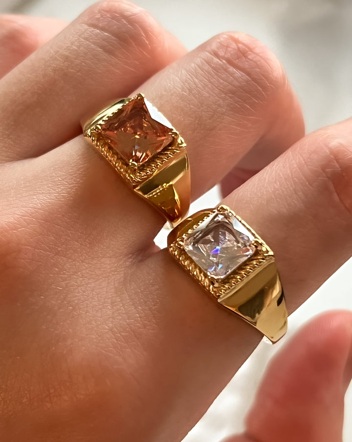 18K gold plated - Square Signet Stone Ring (3 colours) - Katherynloche
