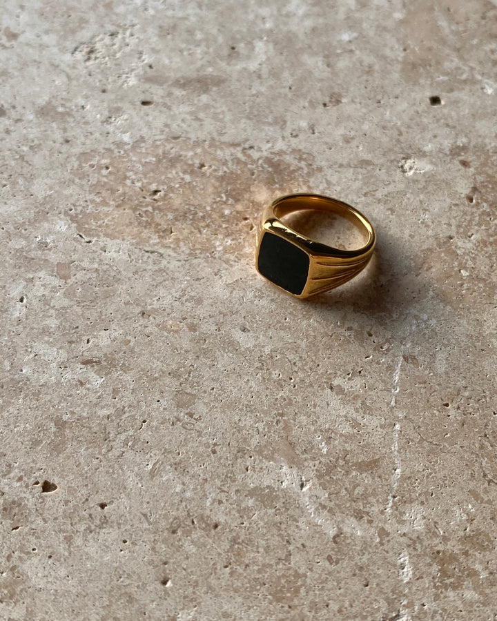 18K Gold Plated - Black Onyx Ring - Katherynloche