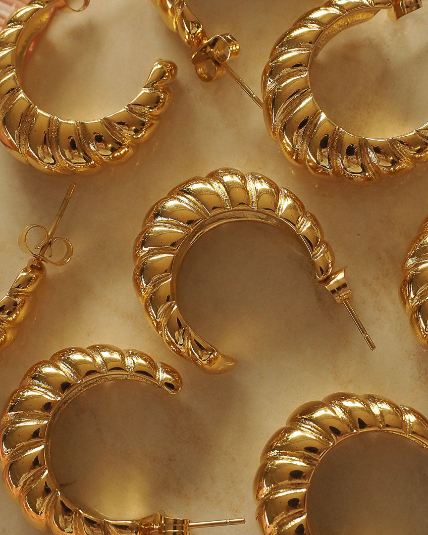 18k Gold Plated - Croissant Open Hoop Earrings - Katherynloche