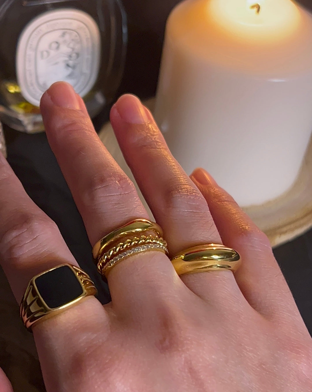 18K Gold Plated - Black Onyx Ring - Katherynloche