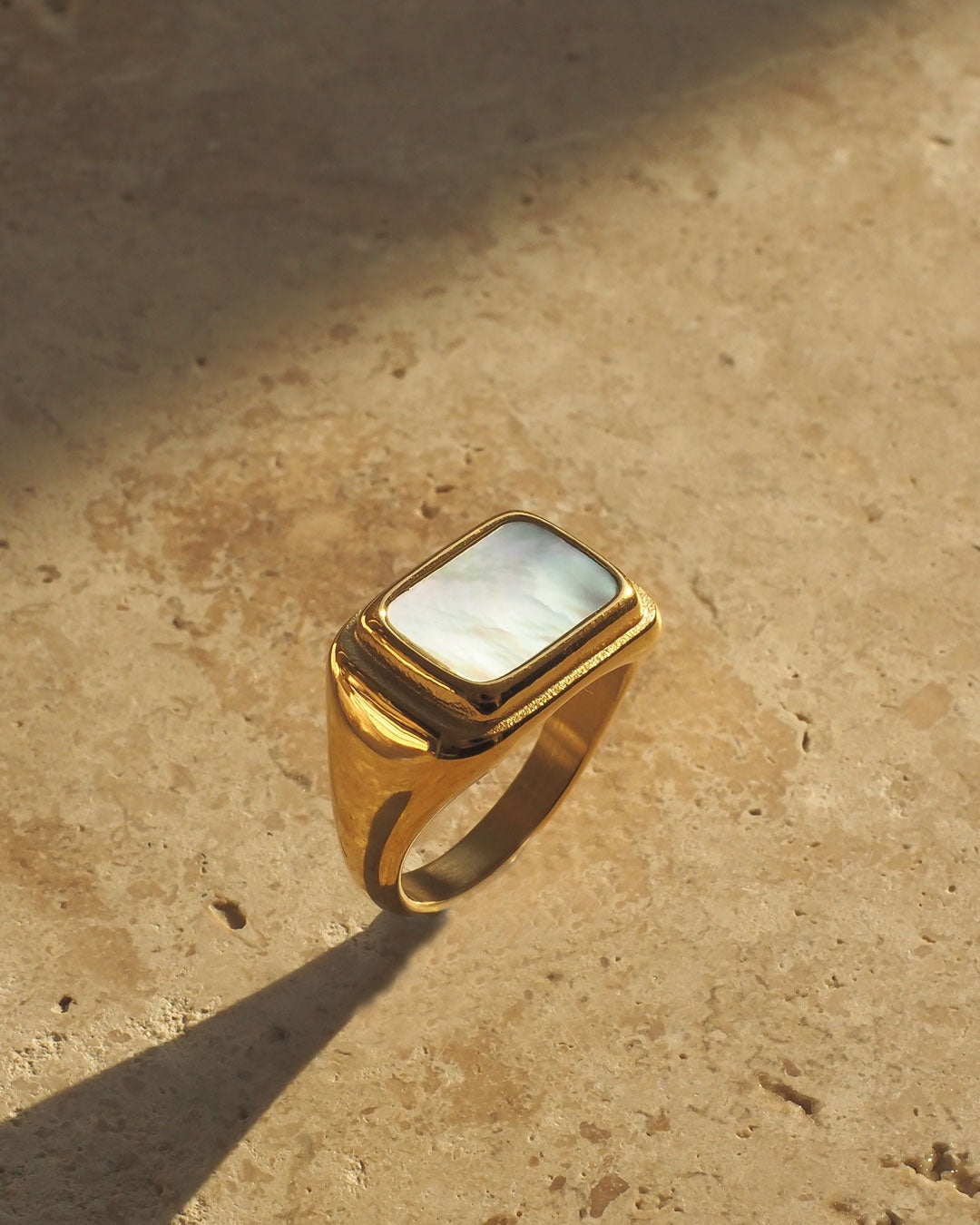18k gold plated - Rectangle Ivory Stone Ring - Katherynloche