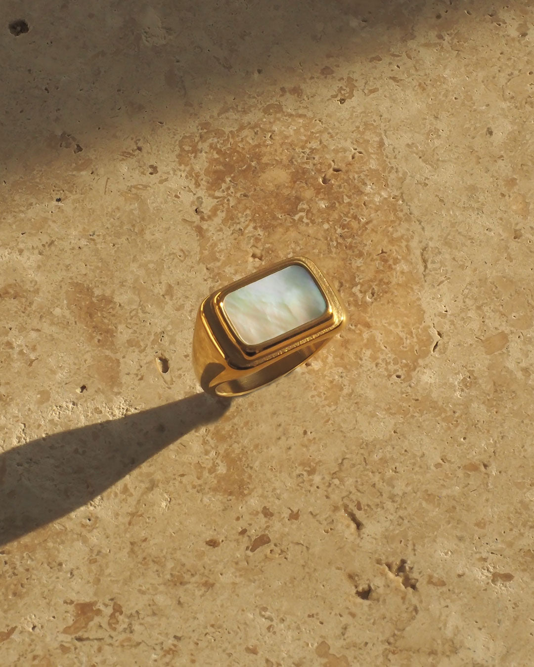 18k gold plated - Rectangle Ivory Stone Ring - Katherynloche