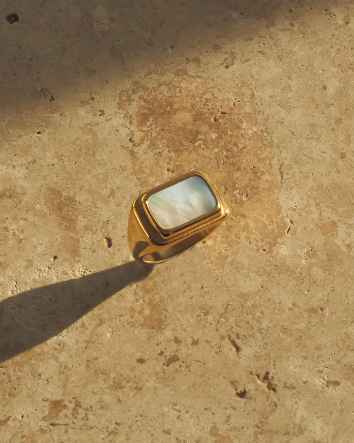 18k gold plated - Rectangle Ivory Stone Ring - Katherynloche