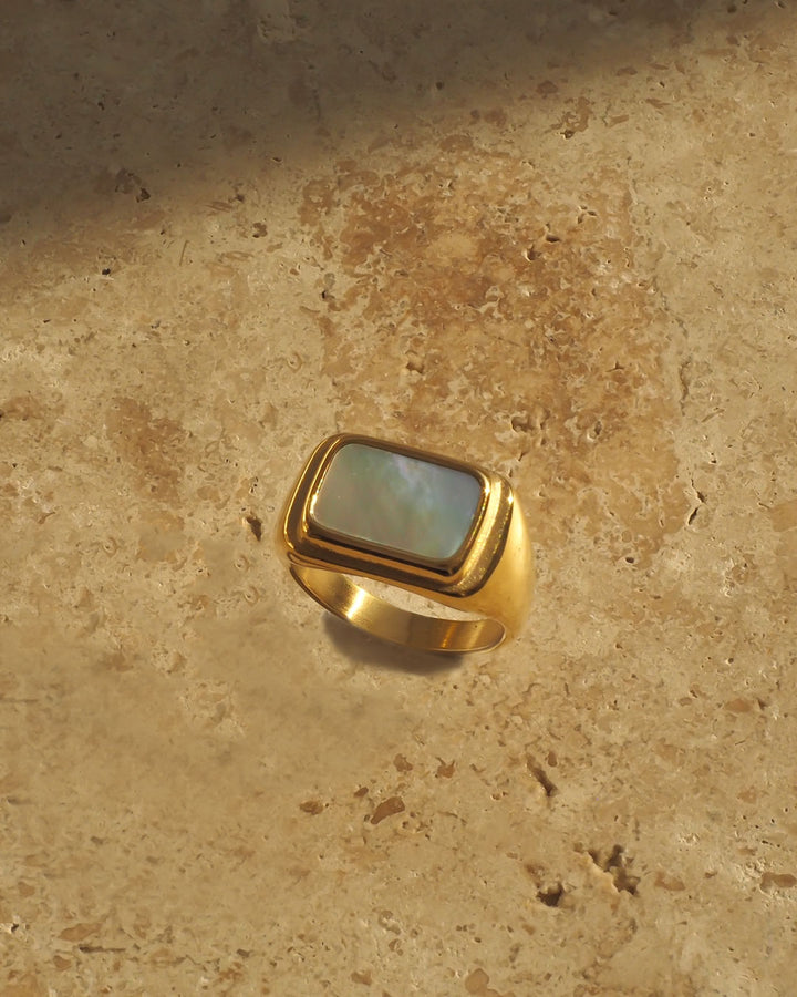 18k gold plated - Rectangle Ivory Stone Ring - Katherynloche
