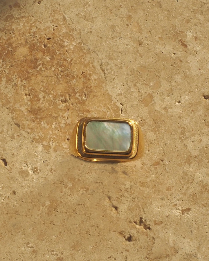 18k gold plated - Rectangle Ivory Stone Ring - Katherynloche