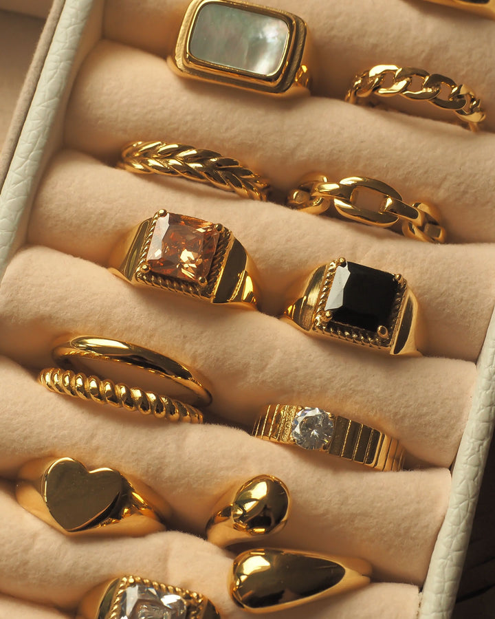 18K gold plated - Square Signet Stone Ring (3 colours) - Katherynloche