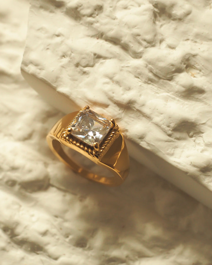 18K gold plated - Square Signet Stone Ring (3 colours) - Katherynloche