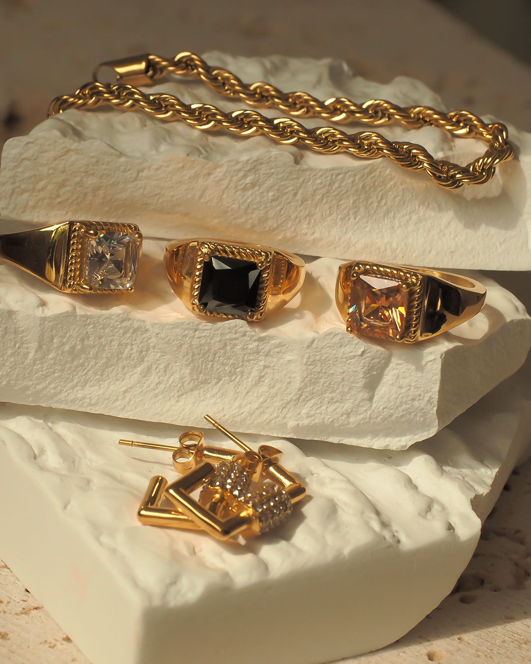 18K gold plated - Square Signet Stone Ring (3 colours) - Katherynloche