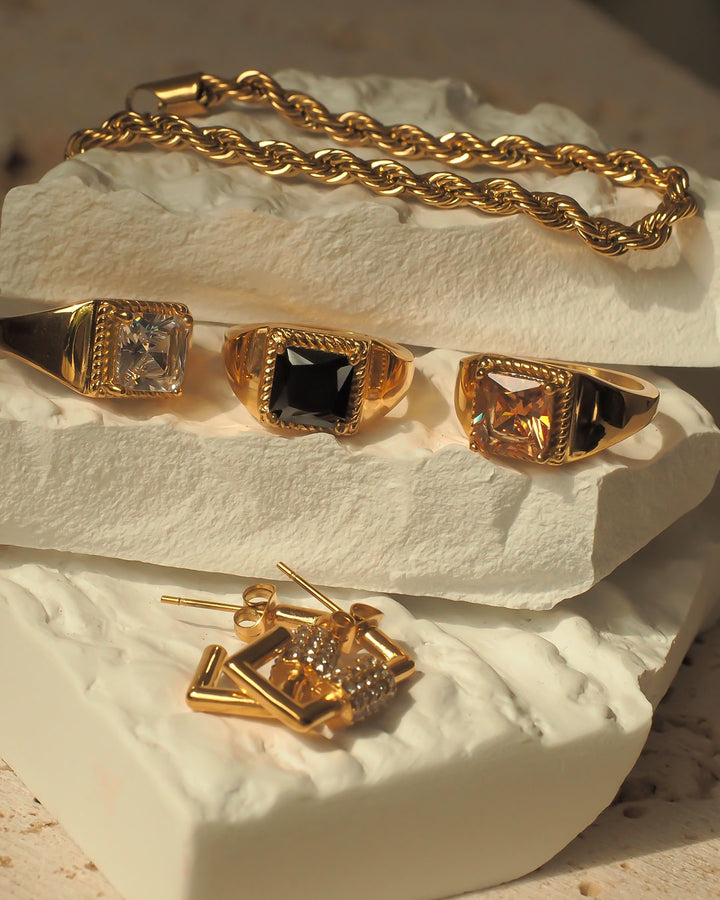 18K gold plated - Square Signet Stone Ring (3 colours) - Katherynloche