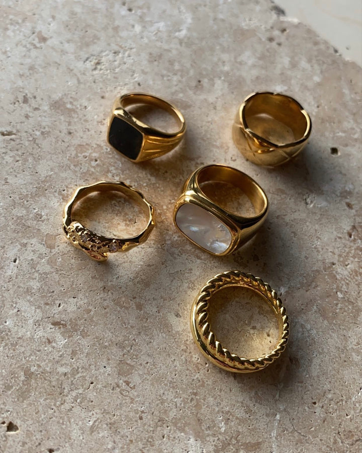 18K Gold Plated - Black Onyx Ring - Katherynloche