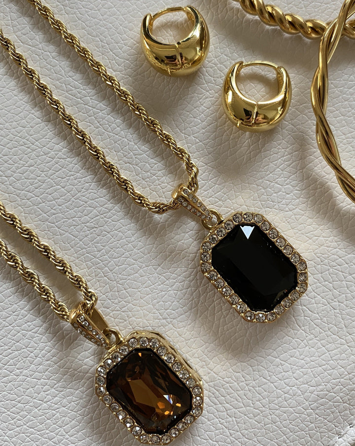 18K gold plated - Onyx pendant necklace (2 colours) - Katherynloche
