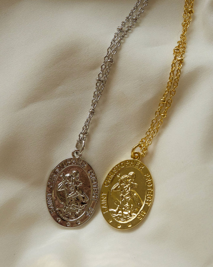 18K Gold Plated - St. Christopher Medal Necklace (Gold and Silver) - Katherynloche
